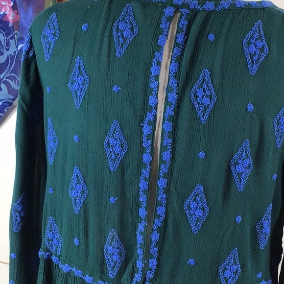 Free People green/blue diamond embroidered tunic S - Picture 7 of 13